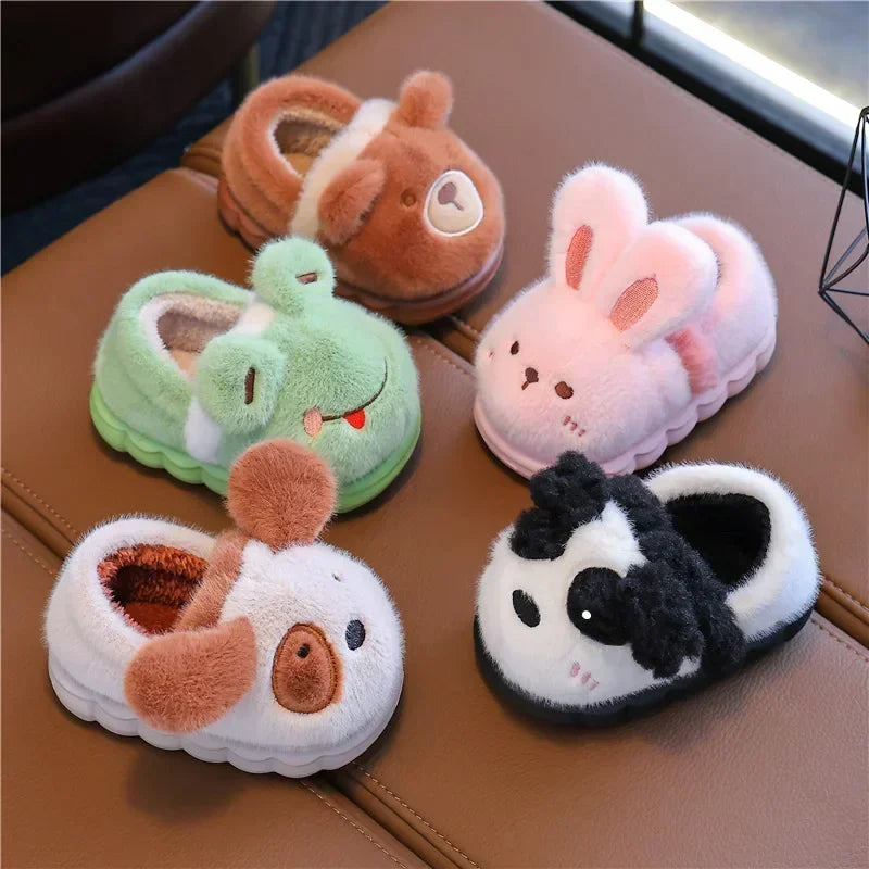Kids animal plush cloud slippers with frog, bear and other cute animal faces