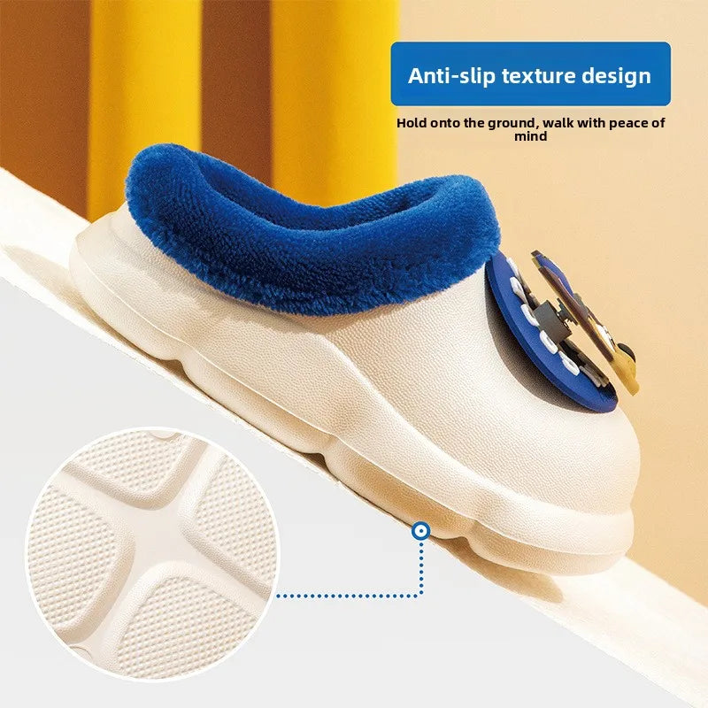 Anti-slip textured sole on kids plush-lined clog slippers