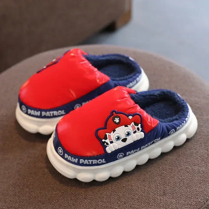 Pair of red and navy kids quilted puffer slide slippers