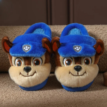Pair of blue kids puppy plush slide slippers
