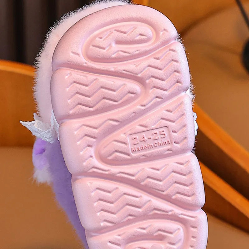 Non-slip tread sole on kids unicorn plush slippers
