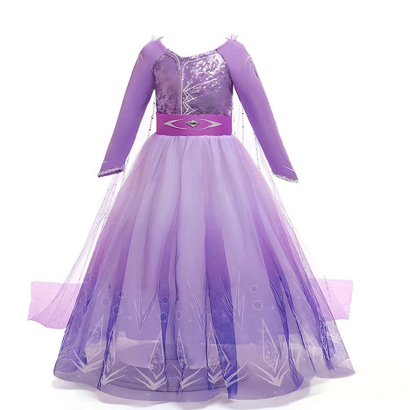 Snow queen style girls' dress in lilac with sheer cape