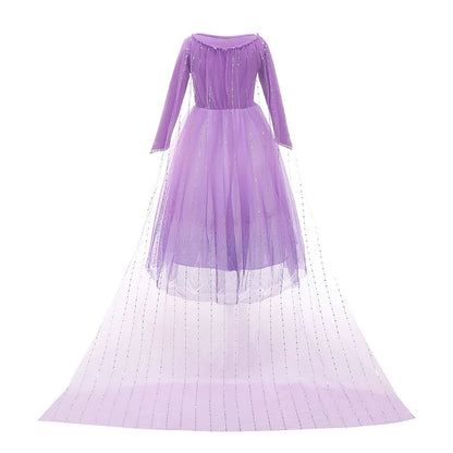 Sheer cape detail on lilac snow queen party dress