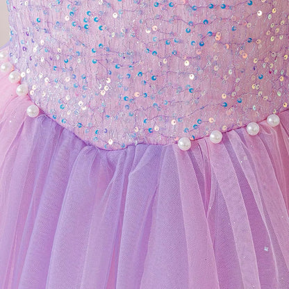 Full skirt view of lilac ball-gown princess dress for girls
