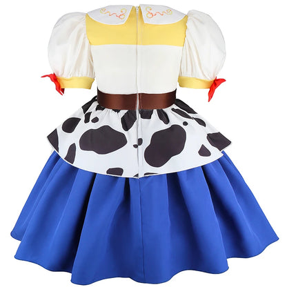 Girls' western-style knee-length dress with crew neckline, front view