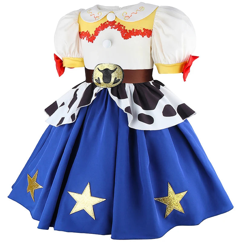 Sweet cowgirl dress for girls with playful patchwork-style print