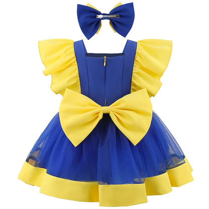 Cheerful yellow and blue cartoon-inspired costume dress for little girls