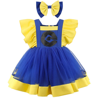 Girls' birthday and carnival costume dress in sunshine yellow