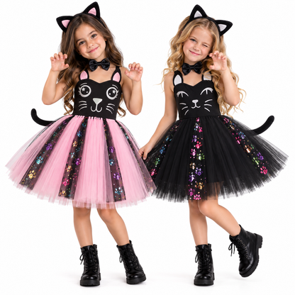 Little Kitty Glitter Tutu Dress by Magic Tree Kids with ears and bow