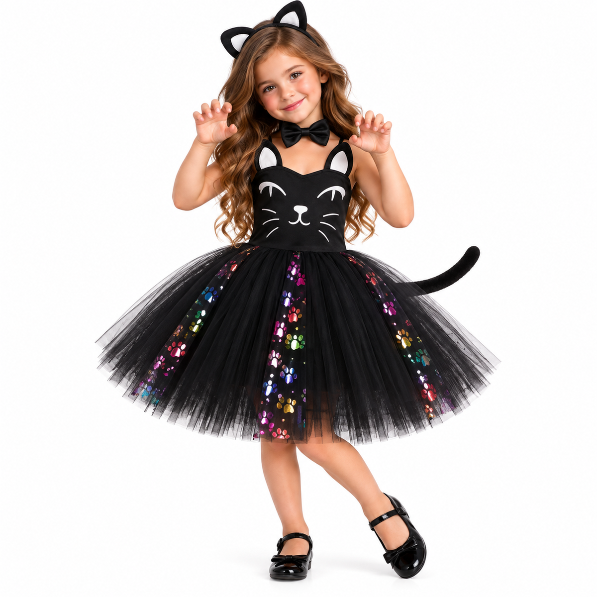 Girls' pink cat tutu costume dress with swishy layered skirt