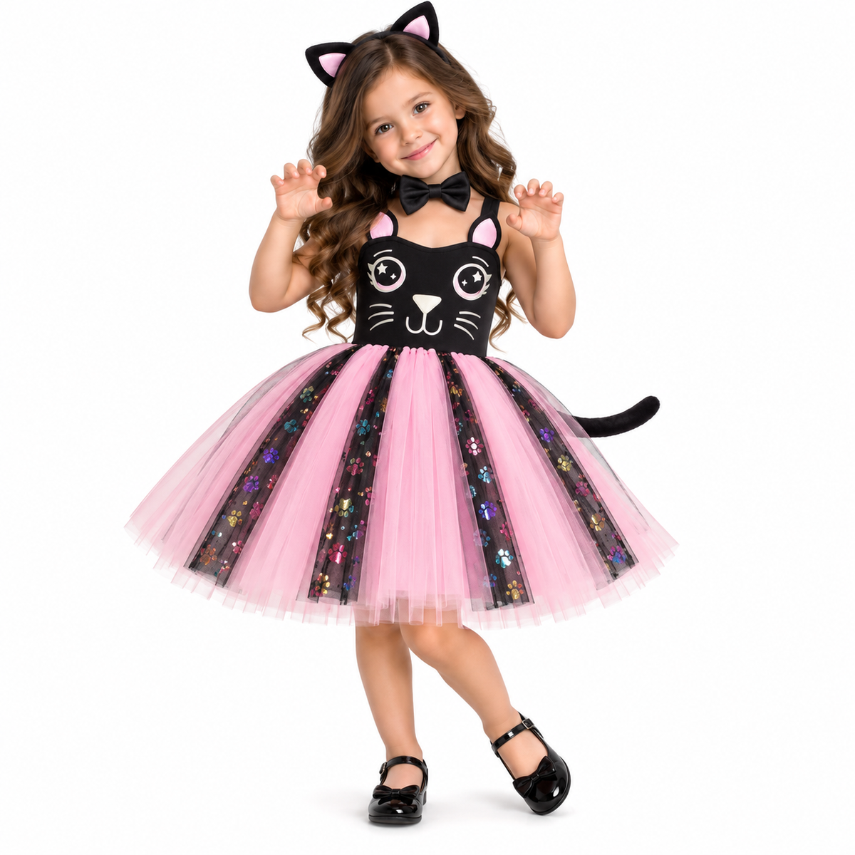 Black kitty tutu dress with sweet bow tie and ears headpiece