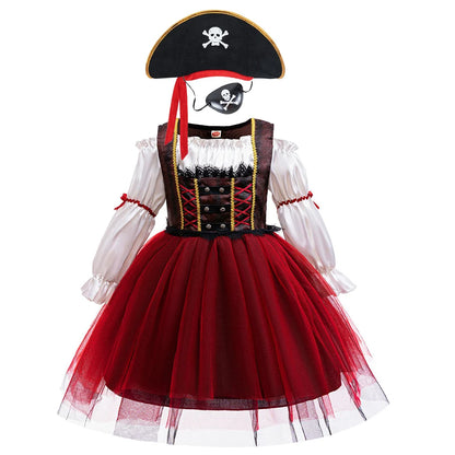 Short-sleeve pirate captain role-play costume dress for girls