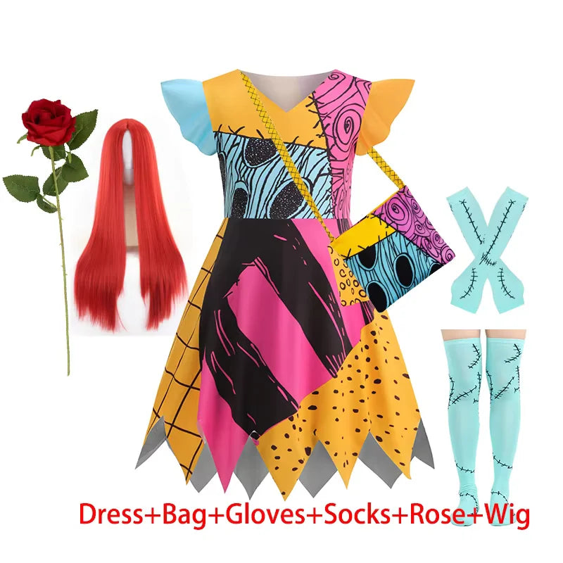 Little Ragdoll Halloween costume dress with patchwork-inspired print by Magic Tree Kids