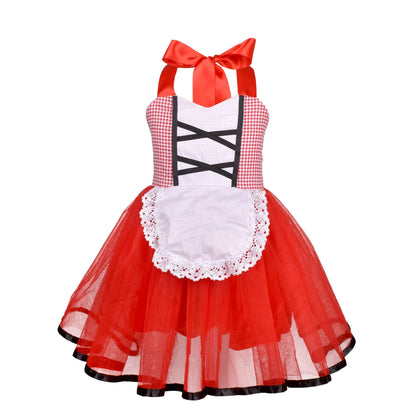 Little girl dressed as a storybook heroine in red cape costume