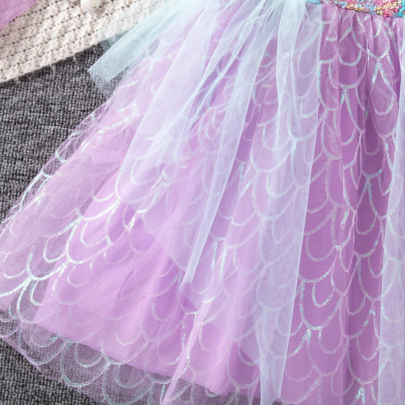 Flowing mesh skirt of Little Sea Sparkle mermaid costume dress twirling