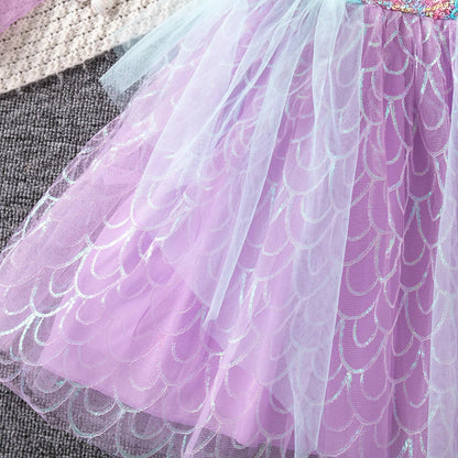 Flowing mesh skirt of Little Sea Sparkle mermaid costume dress twirling