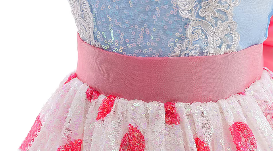 Close-up of bows and charming print details on the dress-up set