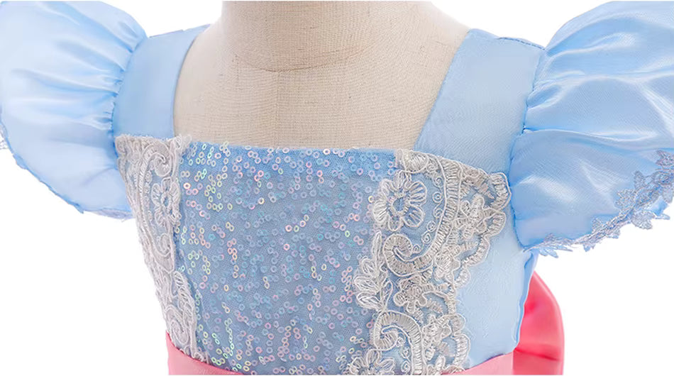 Detail of the playful skirt and dainty trims on the dress-up set