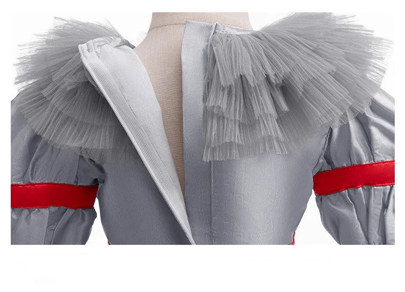 Bold carnival-style kids clown costume ready for trick-or-treating