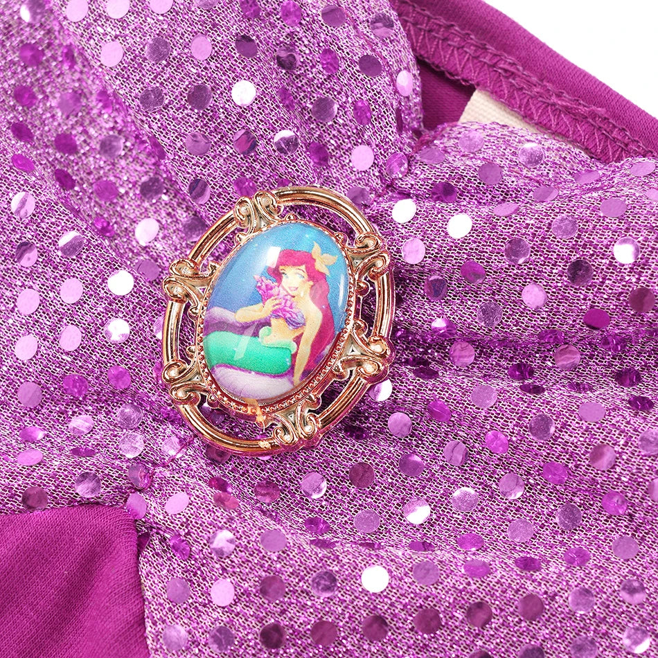 Long sleeve Mermaid princess costume with wig for girls, detail view – Magic Tree Kids