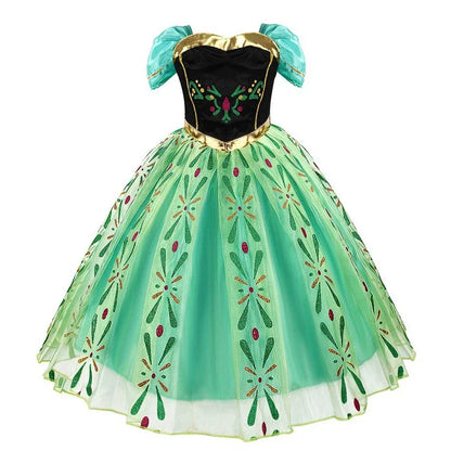 Girls snow princess costume dress with matching accessories for birthday parties and magical dress up play