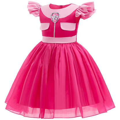 Girls' pink ball-gown tutu dress with playful puppy charm
