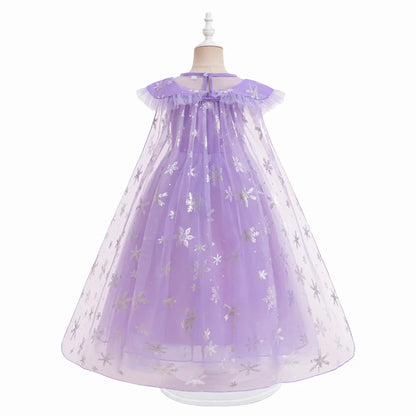 Side view of girls' purple ice princess dress with sleeveless O-neck and twirly skirt
