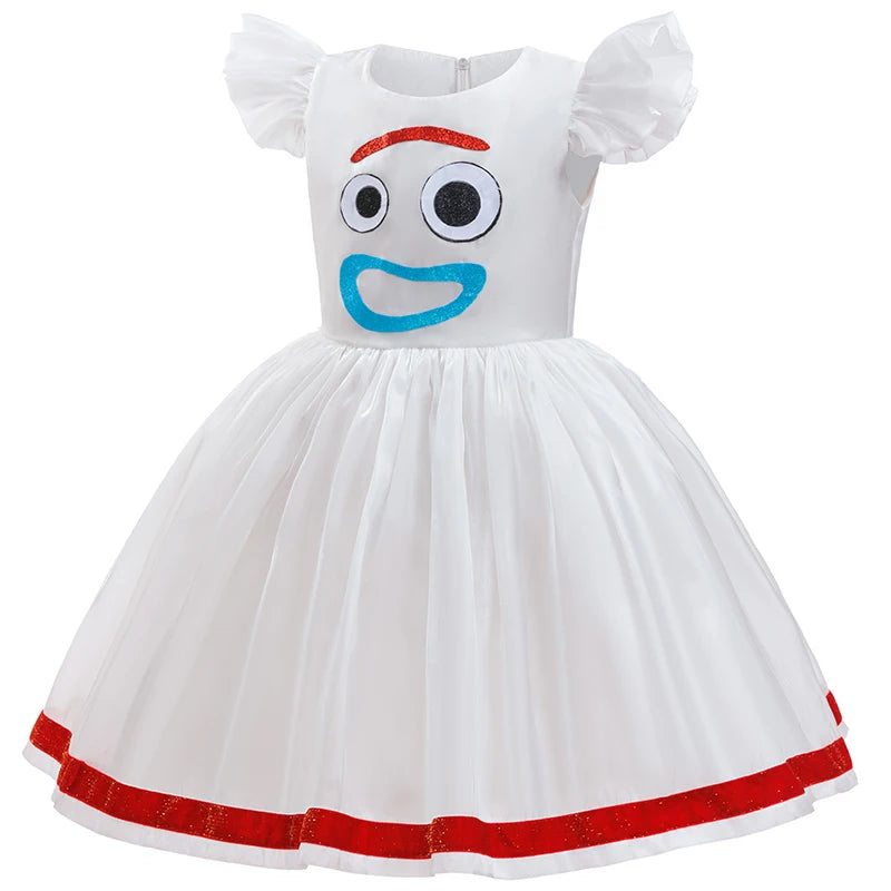 Whimsical dress-up costume dress with V-neckline for little girls