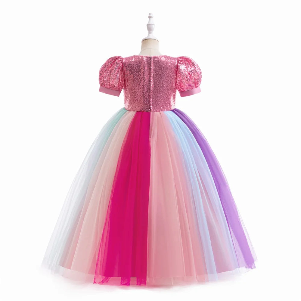 Rainbow Mermaid princess dress for girls, front view – Magic Tree Kids