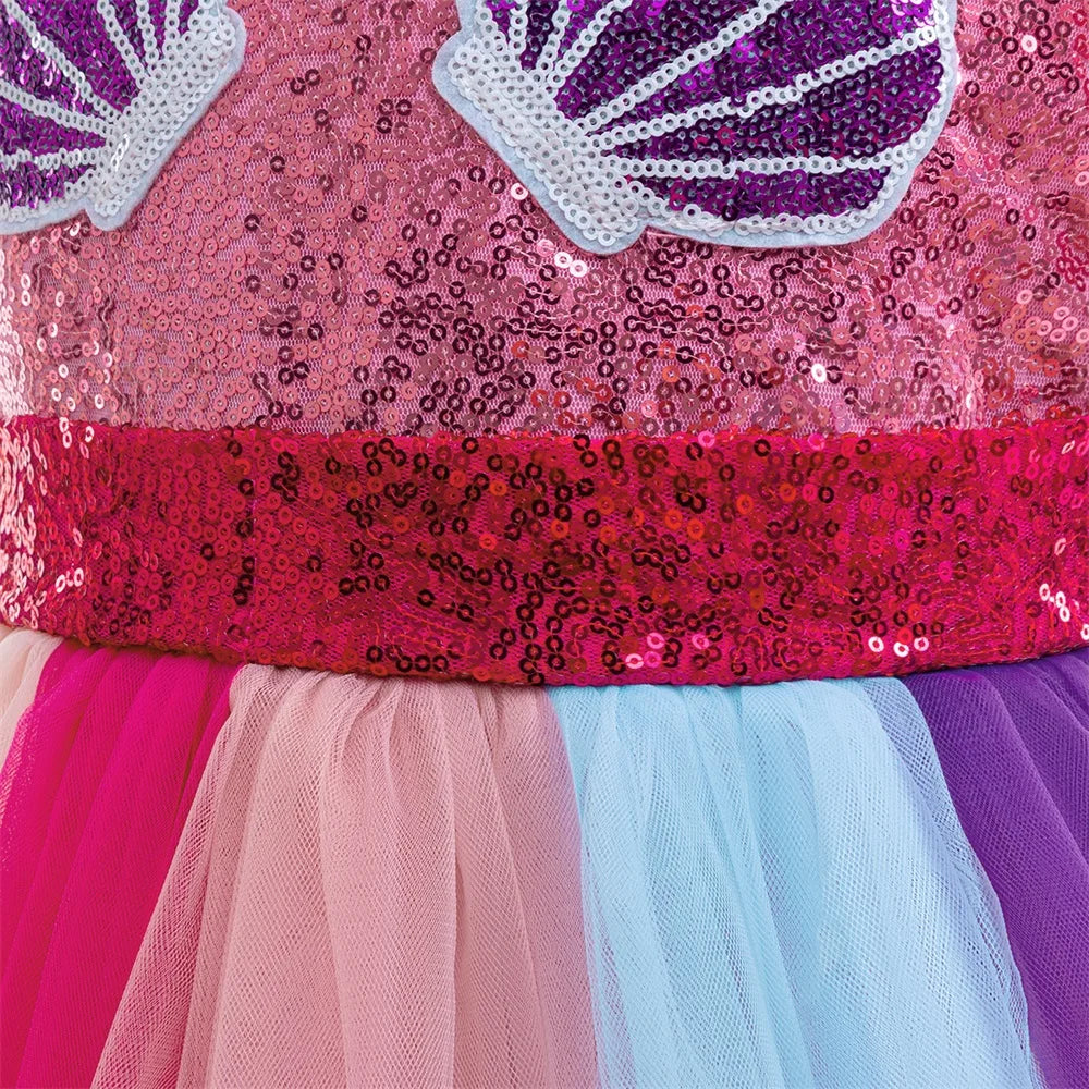 Rainbow Mermaid princess dress for girls, back view – Magic Tree Kids