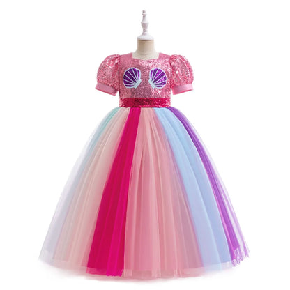 Rainbow Mermaid princess dress for girls, close-up – Magic Tree Kids