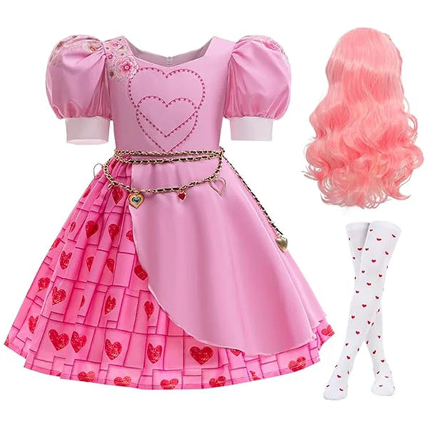 Girls' pink princess dress set with gem belt and wavy wig from Magic Tree Kids