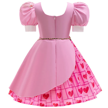 Playful pink queen of hearts inspired costume dress for girls