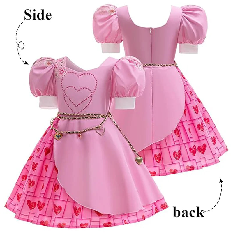 Soft pink wavy wig completing the fairytale princess dress-up look