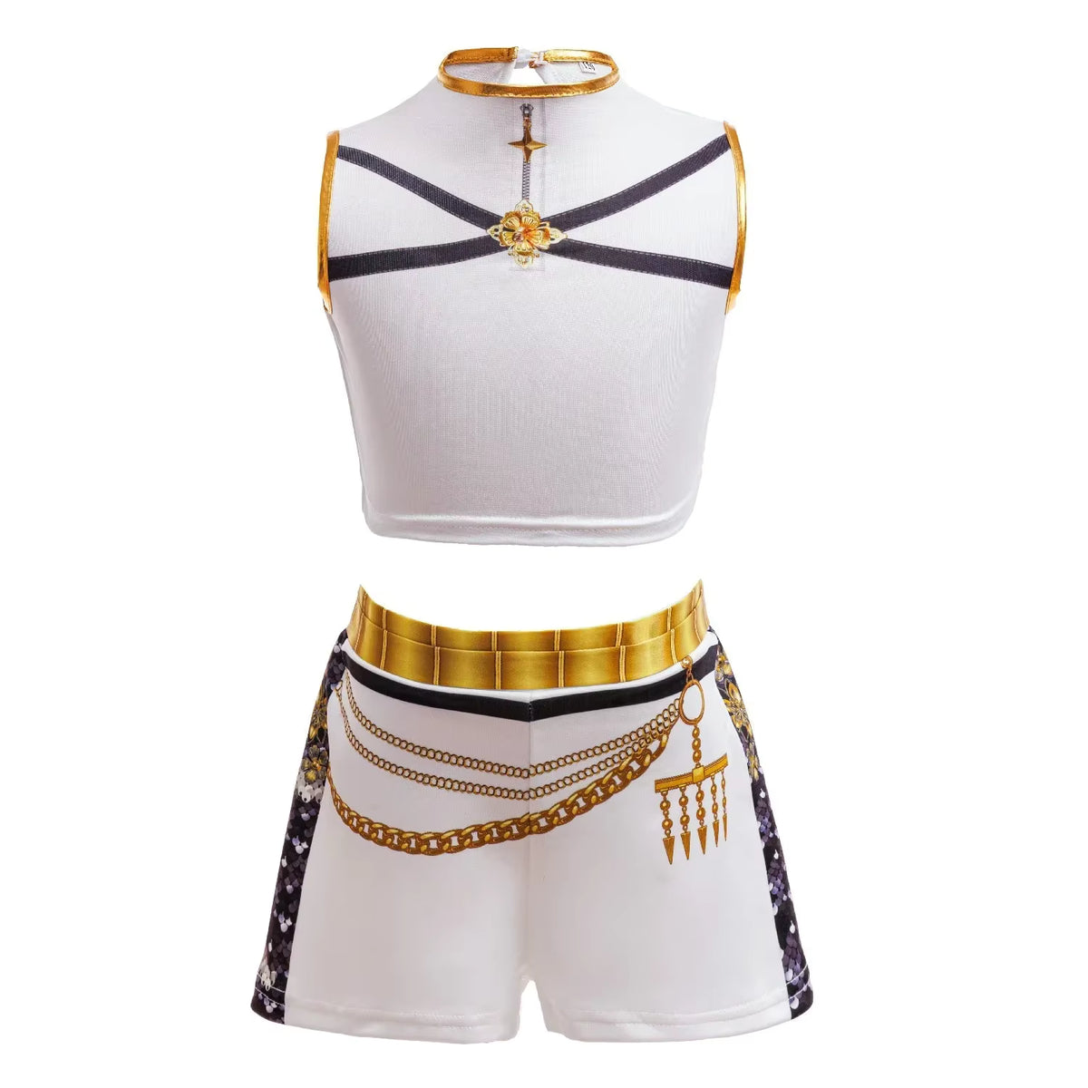 Black and gold sequin hip hop dance costume with chain trim