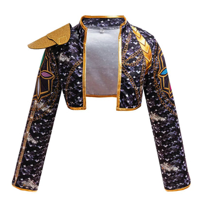 Orange graffiti-print streetwear dance costume set for girls