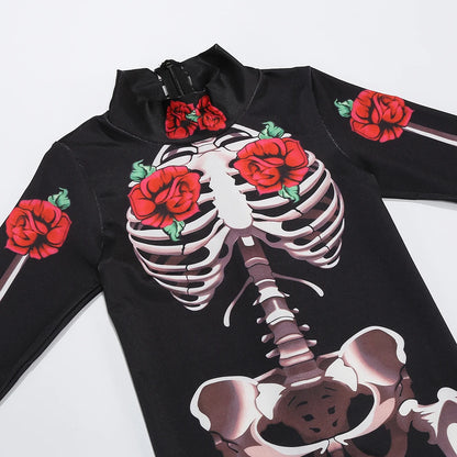 Long-sleeve skeleton bride costume detail view