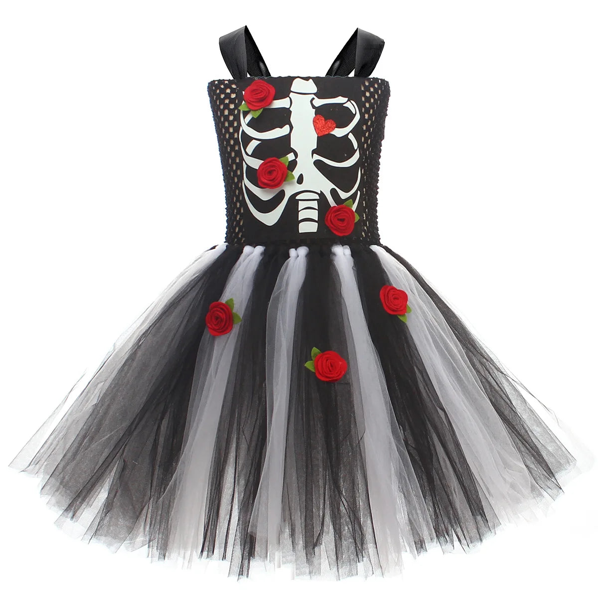 Twirl-ready skeleton rose ball-gown tutu dress for costume parties