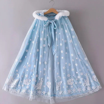 Snow Queen winter cape for girls, front view – Magic Tree Kids