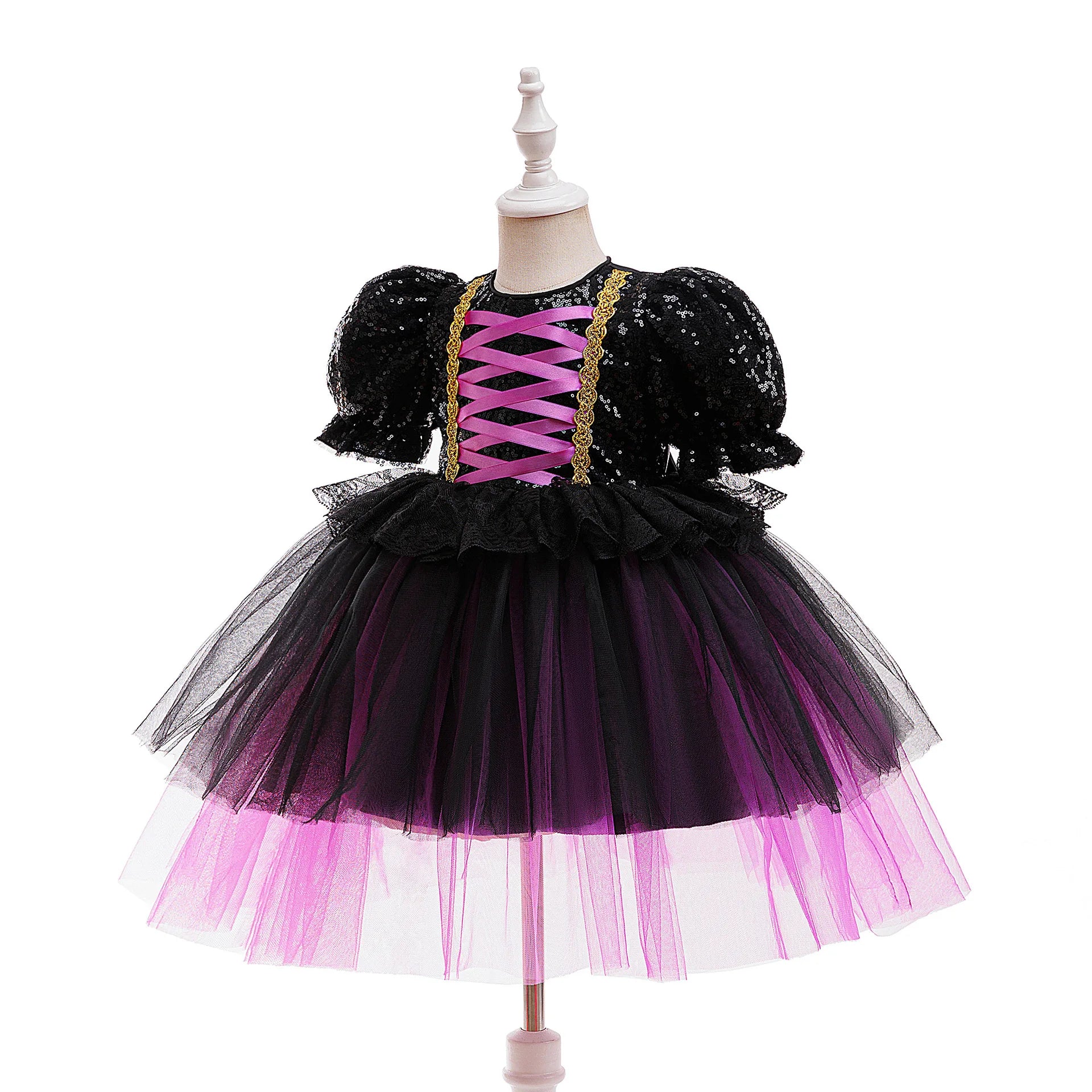 Sparkling purple witch tutu dress with bow detail for little girls