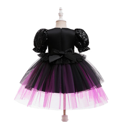 Knee-length black and purple Halloween tutu costume for girls