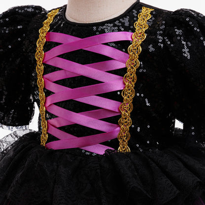 Sequined bodice witch dress with playful tutu skirt