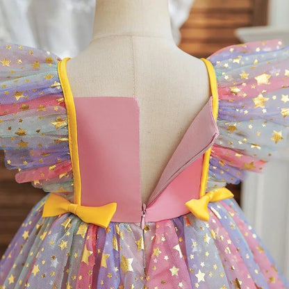 Ruffled tutu skirt detail of girls' Star Idol sequin gown
