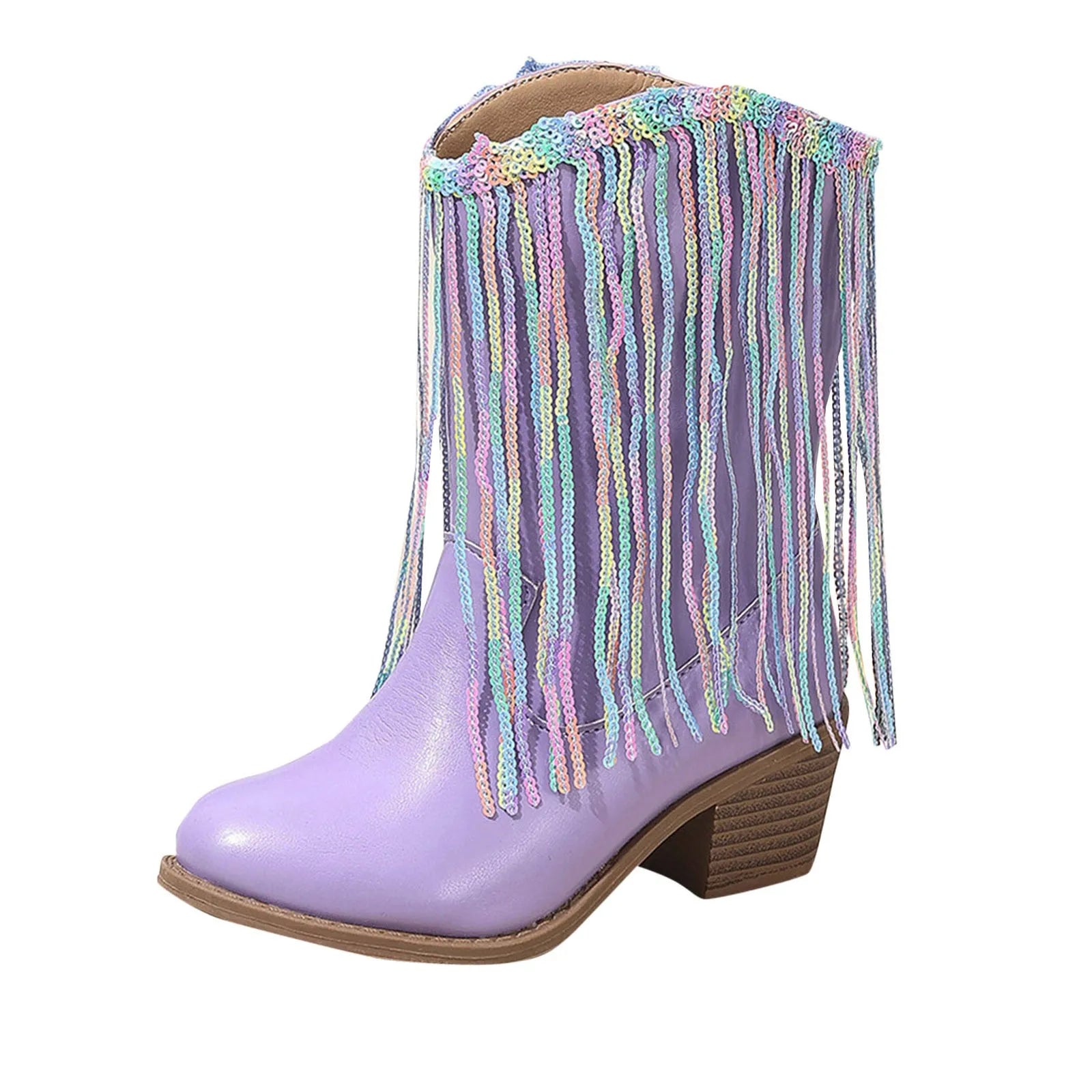 Mid-calf western boots with swinging tassel trim for little girls