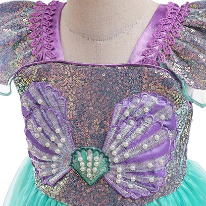 Undersea Sparkle dress for girls, full length view – Magic Tree Kids