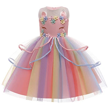 Girls' enchanted unicorn dress with floral print and bow