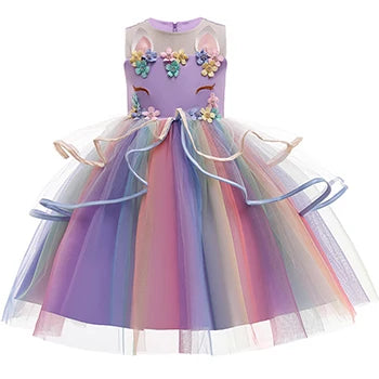 Sweet unicorn princess dress in a soft pastel colorway