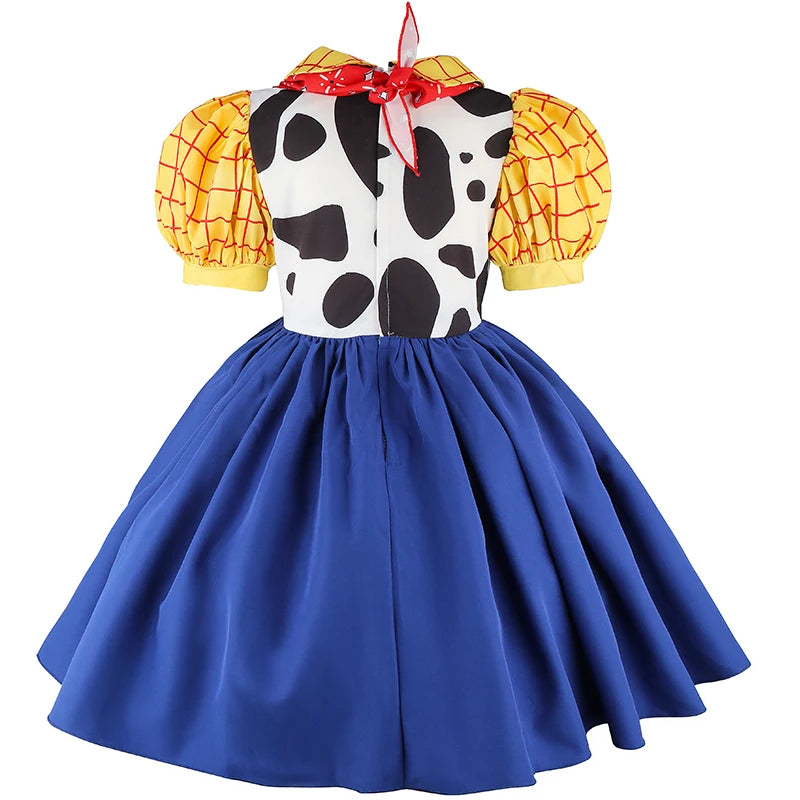 Knee-length western-style girls' dress with crew neckline, perfect for parties and play