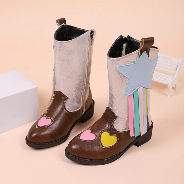 Magic Tree Kids brown Western Charm riding boots for girls with side zipper