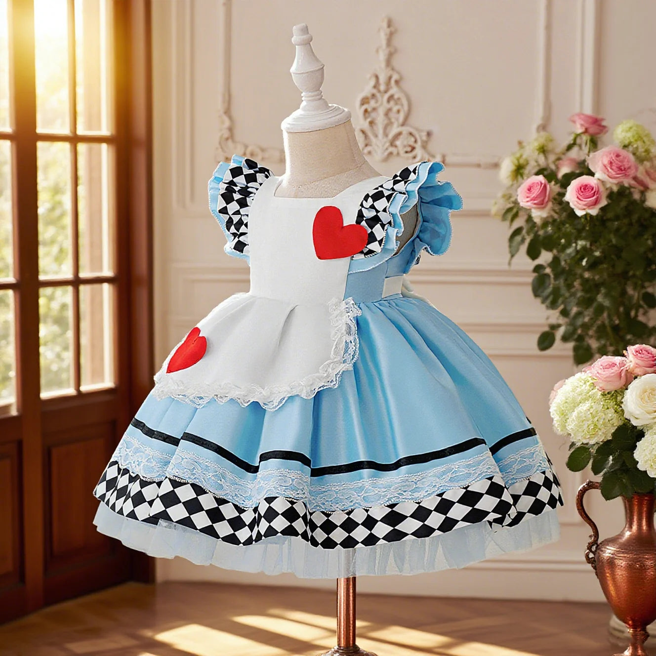 Twirl-ready blue floral princess dress for birthdays and dress-up